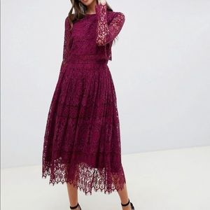 ASOS DESIGN lace long sleeve midi prom dress Size 14